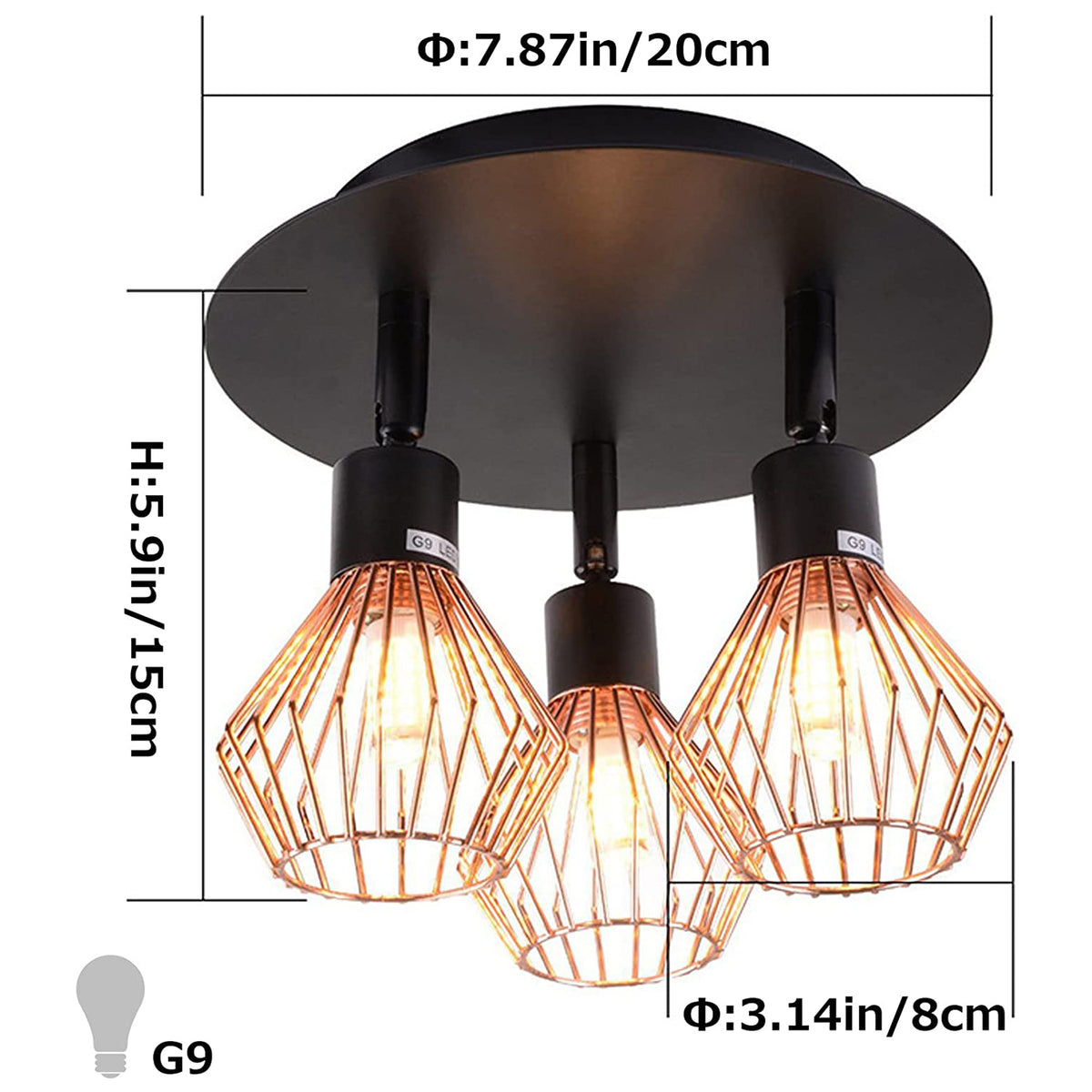 Plug-in Pendant Light Adjustable 3-Heads Ceiling Lights G9 Lamp