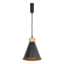 Load image into Gallery viewer, E26 Wood Base Black Metal Cone Shade Retro Track Light 3.2 Ft Adjusted Height Freely