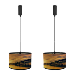 Track Light Adjustable Cable Freely Folding Bamboo Column Shade For Seaside Villa Farmhouse 2Pcs Scenery Pattern C