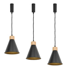 Load image into Gallery viewer, E26 Wood Base Black Metal Cone Shade Retro Track Light 3.2 Ft Adjusted Height Freely