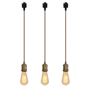 Vintage Design Copper E26 Base Track Pendant Light Brown Twisted Cord Tracking Lamp Customizable