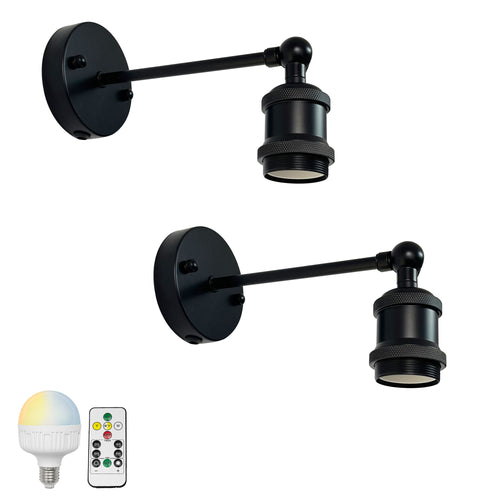 Rechargeable Cordless Loft Black Metal Vintage Wall Sconces Smart LED Bulbs with Remote