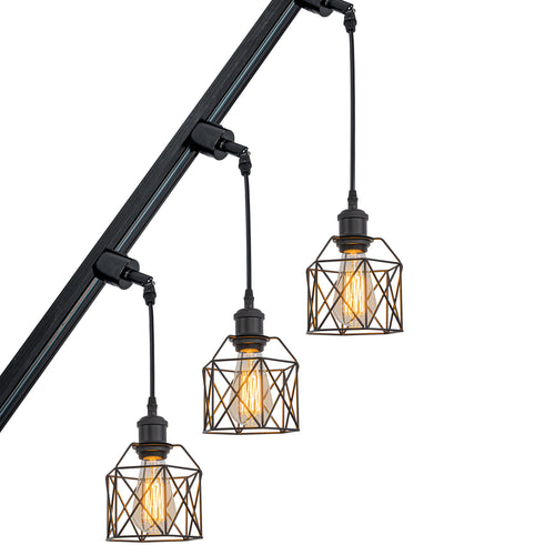 Hollow Black Cage Metal Sloped Position Track Light Fixture E26 Base Modern Design Hanging Lamp Inclined Roof