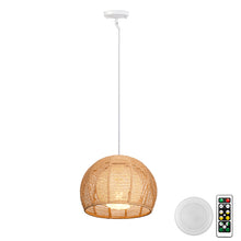 Load image into Gallery viewer, Rechargeable Battery Pendant Light Linen Rattan Shade Smart LED Bulbs with Remote