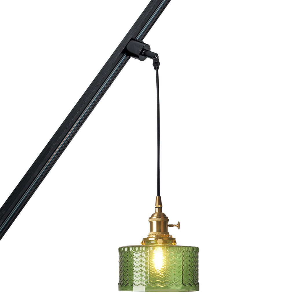 Track Mount Lighting Gold Base Pendant Kitchen Island Light Green Glass Retro Lamp