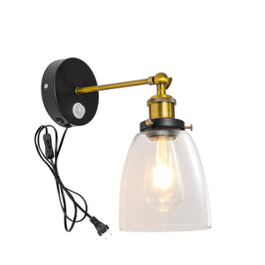 Motion Sensor Light Adjustable Angle Corded Retro Design Glass Metal Entrance Bedsides Wall Light