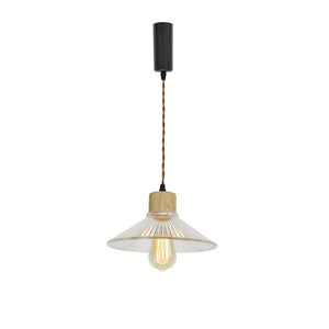 Adjusted Cable Track Lamp Wood Base Clear Glass Shade Modern Pendant Lighting For Home Office