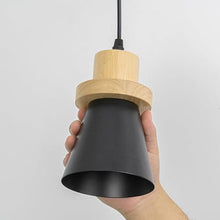 Load image into Gallery viewer, Dimmable Plug in Cord 15 Or 19.6 Feet E26 Wood Base Metal Shade Simple Design Hanging Pendant Light