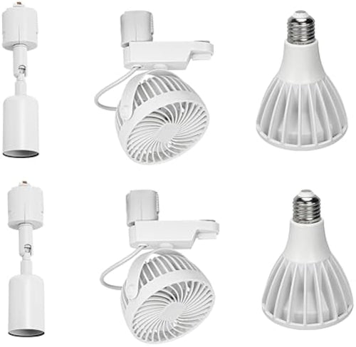 2 Track Lights with Full Spectrum Bulbs, 2 Track Mini Fans Easy Install White Plant Growing Kit