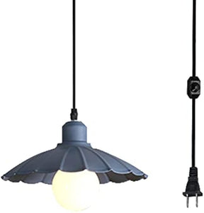 Blue Modern Hanging Light Fixture, Plug in Cord and On/Off Dimmer Switch, Iron Umbrella-shaped