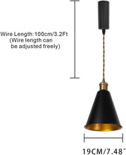 Load image into Gallery viewer, Copper E26 Base Black Metal Inner Gold Cone ShadeTrack Pendant Light Adjusted Cord Vintage Design