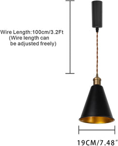 Copper E26 Base Black Metal Inner Gold Cone ShadeTrack Pendant Light Adjusted Cord Vintage Design