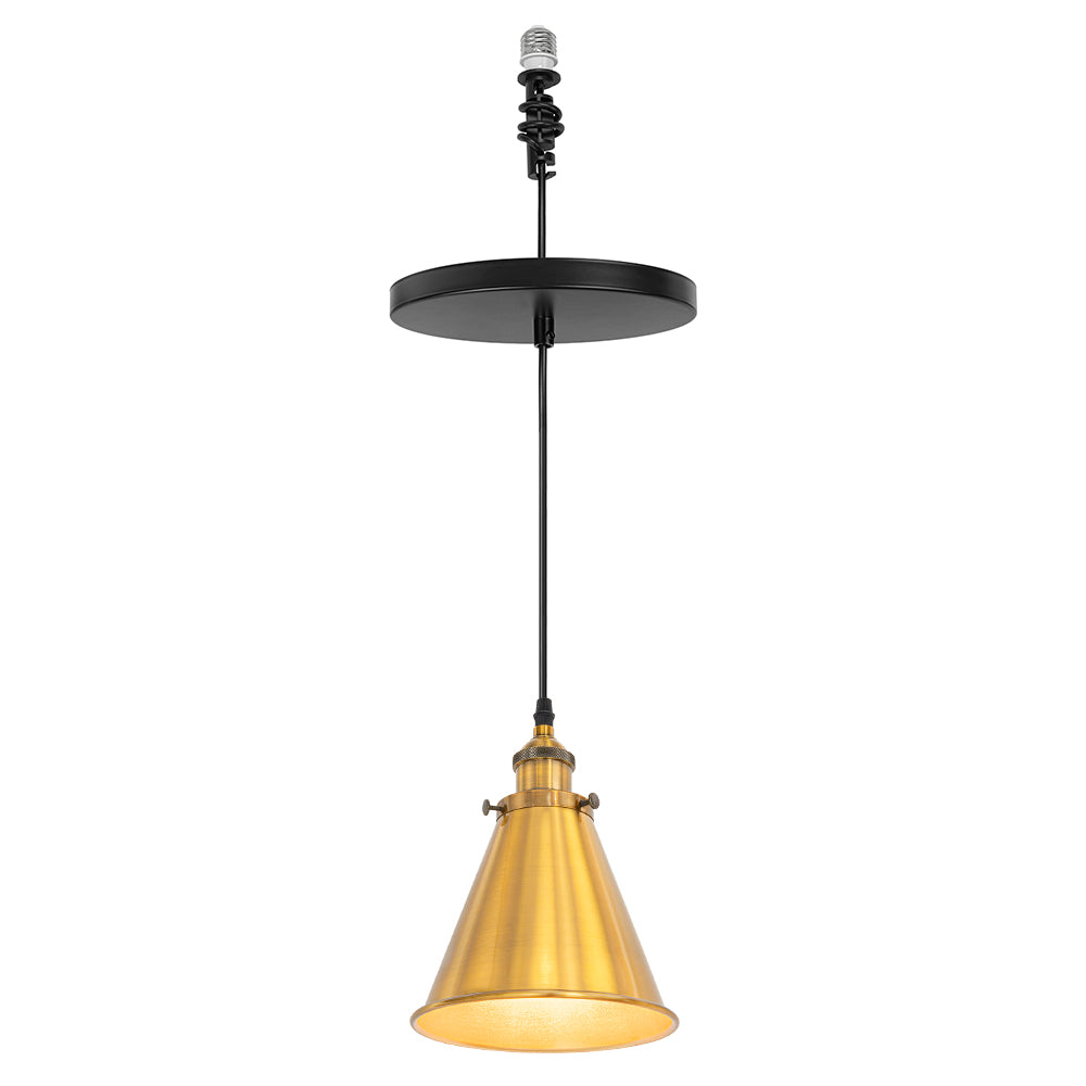 7.4 Inches Gold Cone Shade Hanging Light E26 Base Adjustable Height Droplight Vintage Pendant Light