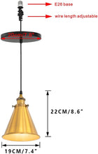 Load image into Gallery viewer, 7.4 Inches Gold Cone Shade Hanging Light E26 Base Adjustable Height Droplight Vintage Pendant Light