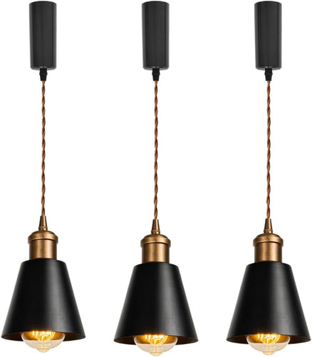 Vintage Design Copper E26 Base Track Pendant Light Adjusted Cord Black Metal Shade For Kitchen