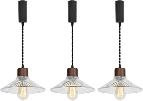 Adjusted Cable Track Lamp Walnut Base Clear Glass Shade Modern Pendant Lighting For Home Store