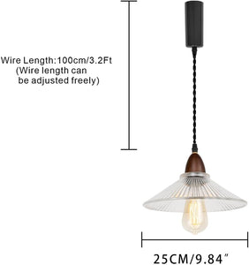 Adjusted Cable Track Lamp Fixture Walnut Base Clear Glass Shade Vintage Pendant Lighting For Kitchen