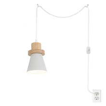 Load image into Gallery viewer, Dimmable Plug in Cord 15 Or 19.6 Feet E26 Wood Base Metal Shade Simple Design Hanging Pendant Light