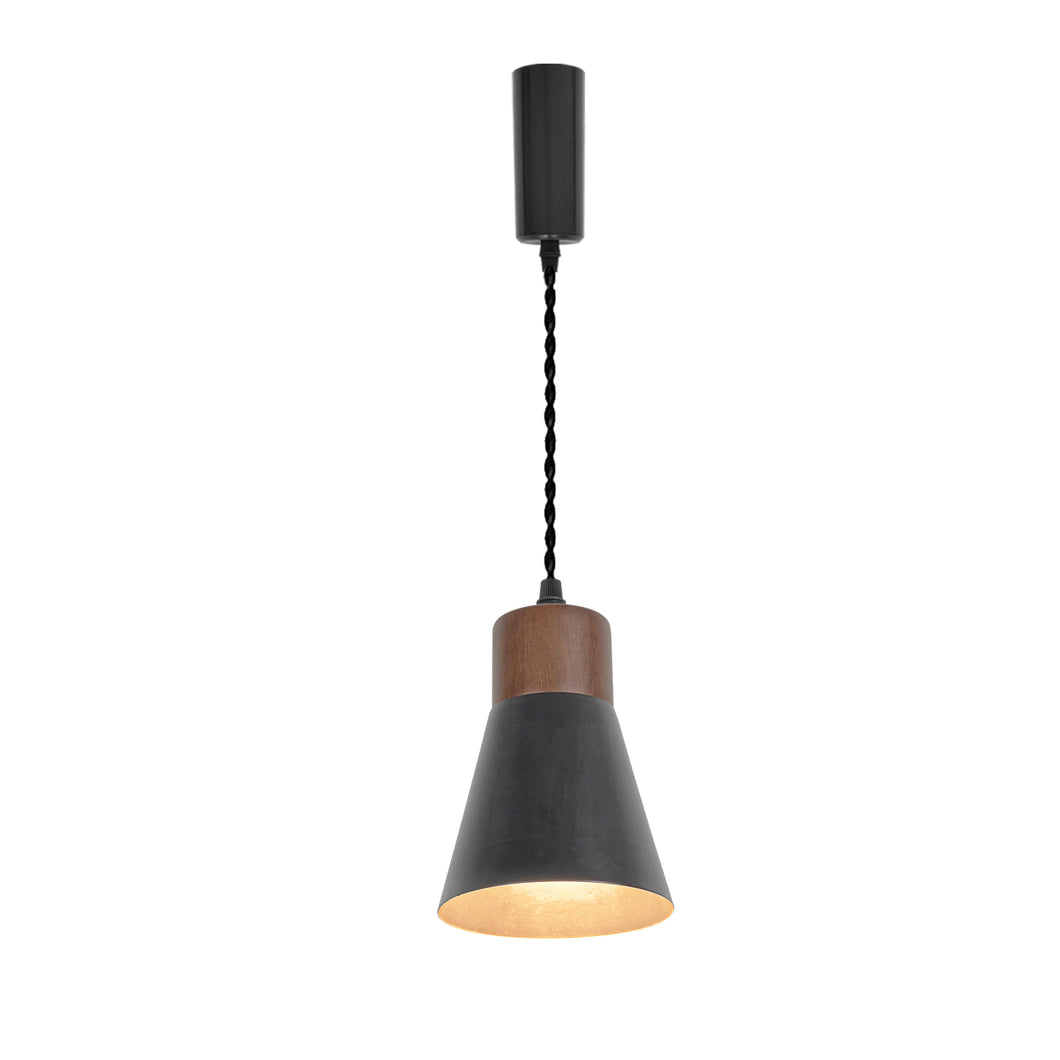 Track Mount Lamp Walnut Base Metal Black Shade Retro Pendant Lighting for Kitchen