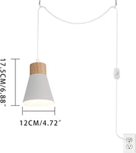 Load image into Gallery viewer, Dimmable Plug in Cord 15 Or 19.6 Feet E26 Wood Base White/Black Metal Shade Retro Hanging Lamp