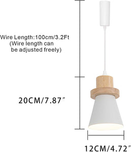 Adjusted Cable Track Lamp Wood Base Metal White Shade Simple Pendant Lighting for Kitchen