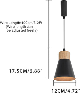 Adjusted Cable Track Lamp Wood Base Metal Black Shade Modern Pendant Lighting for Kitchen