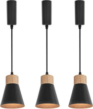 Load image into Gallery viewer, Adjusted Cable Track Lamp Wood Base Metal Black Shade Modern Pendant Lighting for Kitchen