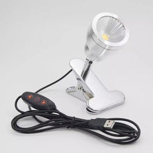 Load image into Gallery viewer, Silver Mini LED Spotlight, Dimmable, Clip-on, USB Wiring, for Desk, Bedside, Night Light