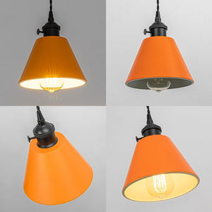 Modern Track Lamp Orange Lampshade Black Base with Switch Adjusted Cord Track Pendant Light