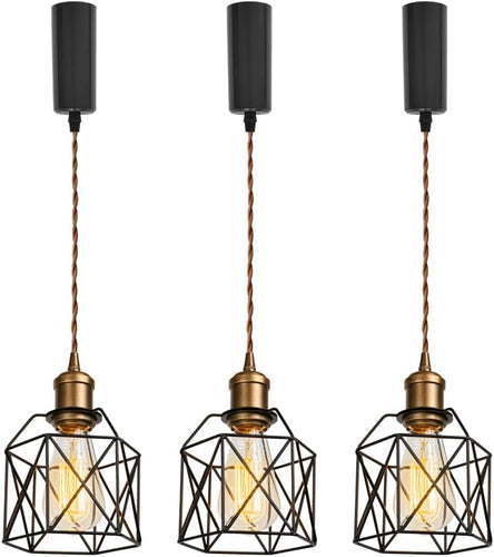 Vintage Design Copper E26 Base Track Pendant Light Adjusted Cord Metal Cage Shade Tracking Lamp