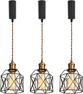 Vintage Design Copper E26 Base Track Pendant Light Adjusted Cord Metal Cage Shade Tracking Lamp