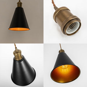 Copper E26 Base Black Metal Inner Gold Cone ShadeTrack Pendant Light Adjusted Cord Vintage Design