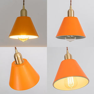 Modern Track Lamp Orange Lampshade Brass Base Adjusted Cord Track Pendant Light for Island Kitchen