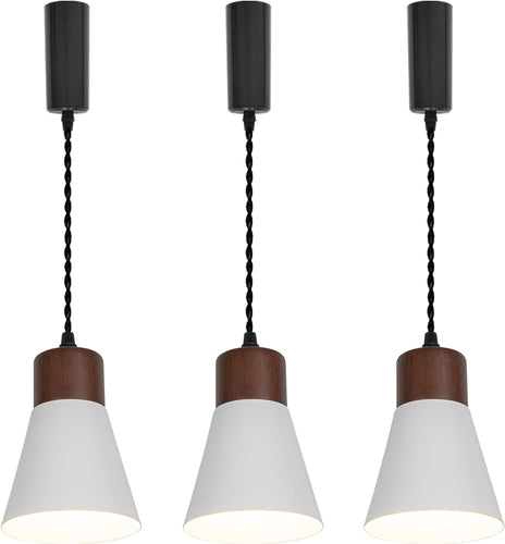 Adjusted Cable Track Lamp Walnut Base Metal White Shade Retro Pendant Lighting For Home