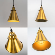 Load image into Gallery viewer, 7.4 Inches Gold Cone Shade Hanging Light E26 Base Adjustable Height Droplight Vintage Pendant Light