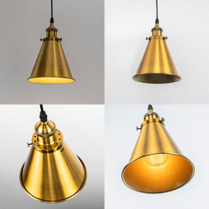 7.4 Inches Gold Cone Shade Hanging Light E26 Base Adjustable Height Droplight Vintage Pendant Light