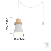 Load image into Gallery viewer, Dimmable Plug in Cord 15 Or 19.6 Feet E26 Wood Base Metal Shade Simple Design Hanging Pendant Light