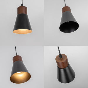 Track Mount Lamp Walnut Base Metal Black Shade Retro Pendant Lighting for Kitchen