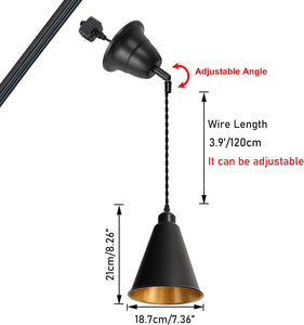 Full Spectrum Tilt Position Track Light 3.9 Ft Adjusted Cord Black Cone Shade Inner Gold Pendant