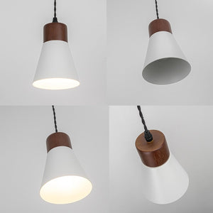 Adjusted Cable Track Lamp Walnut Base Metal White Shade Retro Pendant Lighting For Home