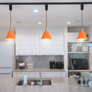 Modern Track Lamp Orange Lampshade Brass Base Adjusted Cord Track Pendant Light for Island Kitchen