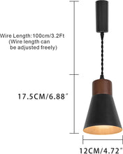 Load image into Gallery viewer, Track Mount Lamp Walnut Base Metal Black Shade Retro Pendant Lighting for Kitchen