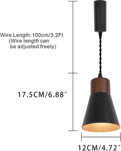 Track Mount Lamp Walnut Base Metal Black Shade Retro Pendant Lighting for Kitchen