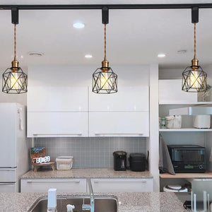 Vintage Design Copper E26 Base Track Pendant Light Adjusted Cord Metal Cage Shade Tracking Lamp