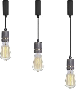 3-Lights Lift Track Lighting Pendants with Industrial Aluminum Socket for Kitchen Dinning Table