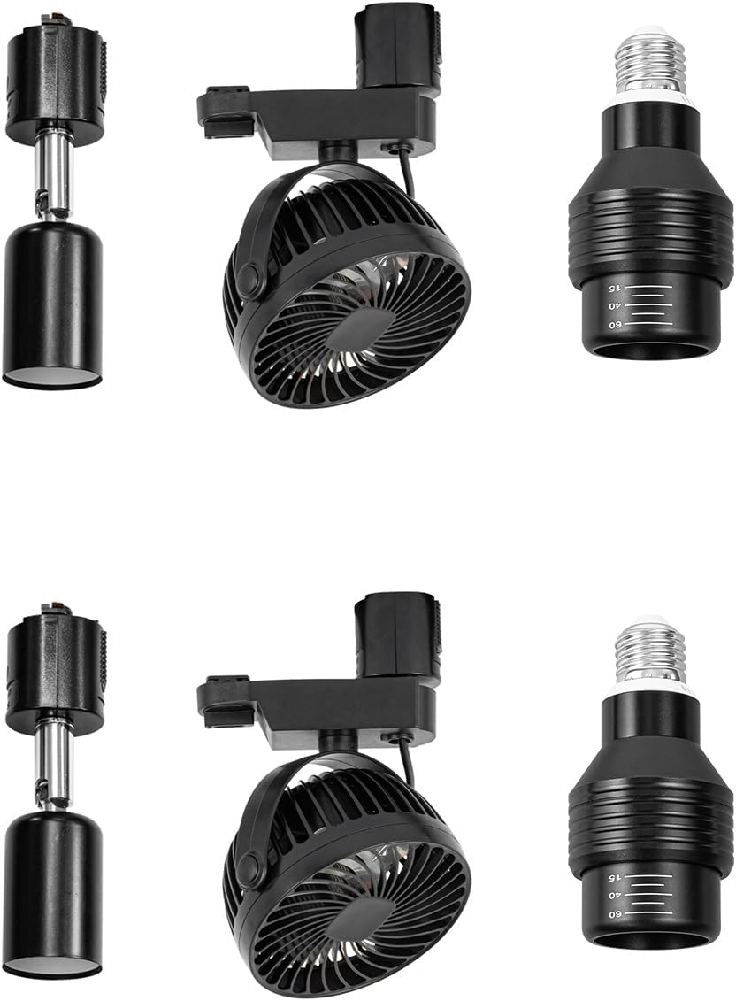 2 Track Lights with Full Spectrum Bulbs, 2 Track Mini Fans Black Plant Growing Kit for House Plants