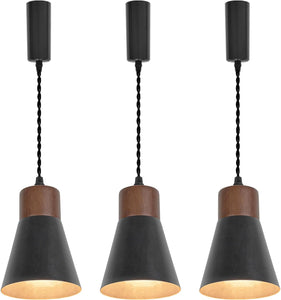 Track Mount Lamp Walnut Base Metal Black Shade Retro Pendant Lighting for Kitchen