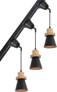 Slope Position Roof Track Light Wood Base Black Metal Shade Adjusted Cord Vintage Pendant Lighting