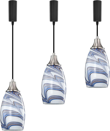 Track Lighting Pendants Modern Style with Dark Blue Glass Lampshade Decorative Fixture for Kitchen