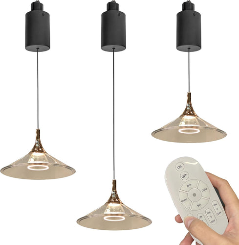 Adjustable 3-Lights Track Pendant Light by Remote Control with Stepless Dimming Indoor Island Light